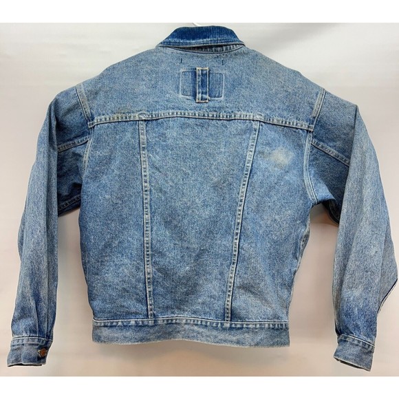 Vintage 80 90's Distressed ACID WASH Blue Jean Jacket Streetwear Coat Size M - Picture 2 of 9